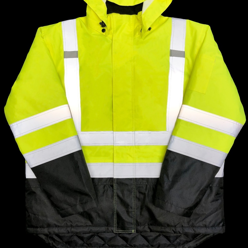 Class 3 Hi Vis Lime Parka with Black Bottom